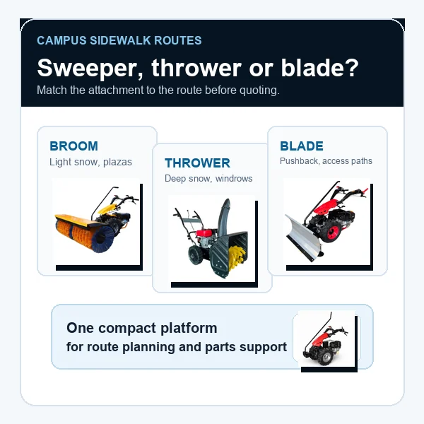 Campus Sidewalk Snow Removal Equipment: Sweepers, Throwers and Blades