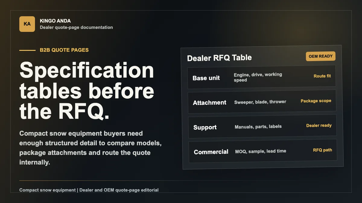 Dealer Quote Page Specification Tables for Compact Snow Equipment Buyers